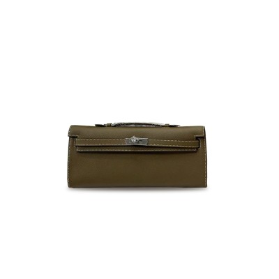 HERMÈS KELLY WALLET ETOUPE GREY EPSOM LEATHER PALLADIUM PLATED HARDWARE (31*14*3cm)